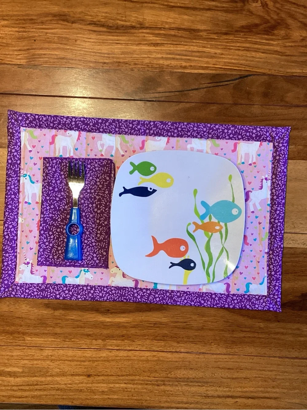 Kids Unicorn Placemat and Napkin Set - Pink and Purple